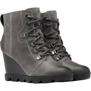 Sorel Women’s Joan Uptown Lace Gray Wedge Ankle Bootie 9.5